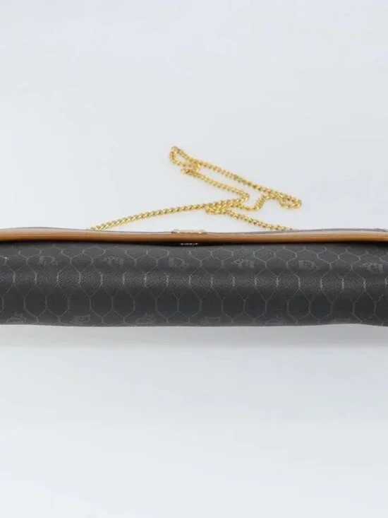 Christian Dior Honeycomb Canvas Chain Shoulder Bag PVC Black Gold Auth - Picture 7 of 15